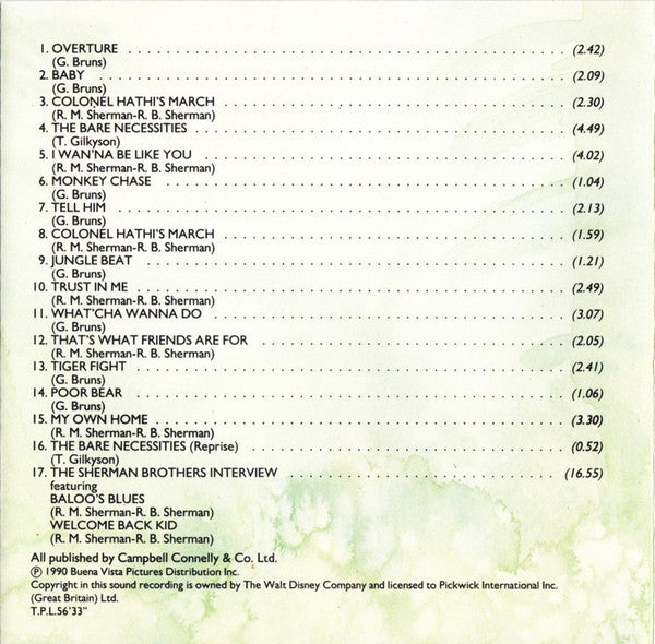 George Bruns, Richard M. Sherman, Robert B. Sherman, Terry Gilkyson : Walt Disney Presents The Jungle Book - Original Motion Picture Soundtrack (CD, Album, RM)