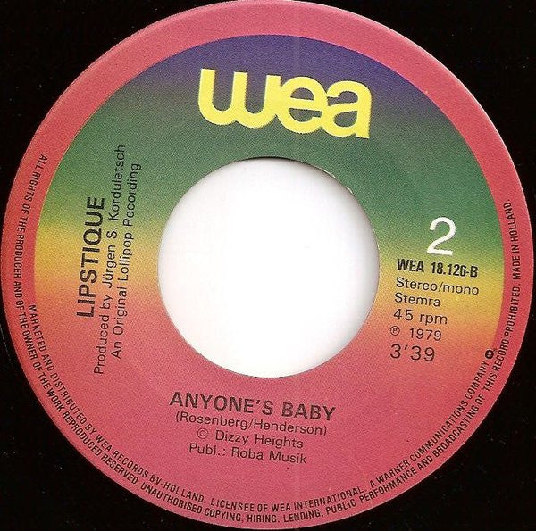 Lipstique (2) : Lover Love Me / Anyone's Baby (7", Single)