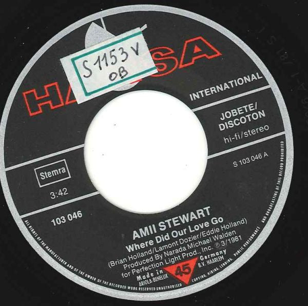 Amii Stewart : Where Did Our Love Go (7", Single)