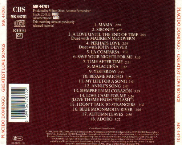 Placido Domingo : Greatest Love Songs (CD, Comp)