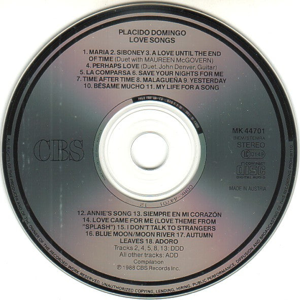 Placido Domingo : Greatest Love Songs (CD, Comp)