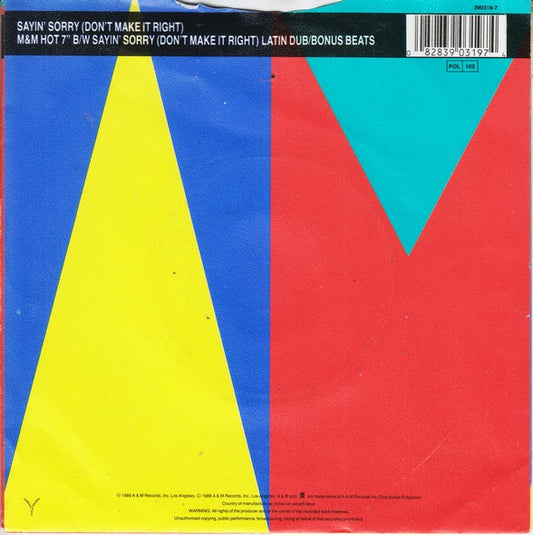 Denise Lopez : Sayin' Sorry (Don't Make It Right) (7", Single)