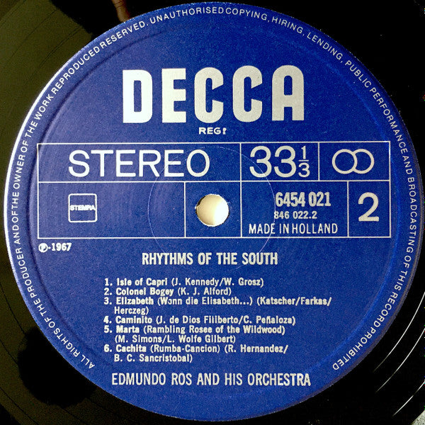 Edmundo Ros & His Orchestra : Rhythms Of The South (LP, Album, RE)