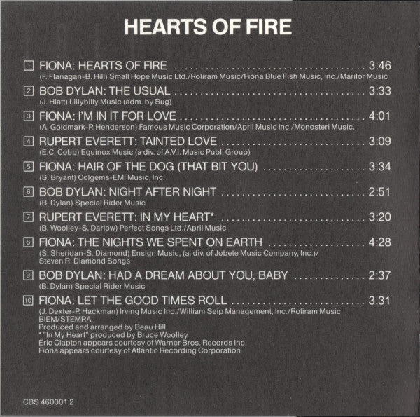 Fiona (4), Bob Dylan, Rupert Everett : Hearts Of Fire (CD, Album)