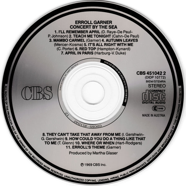 Erroll Garner : Concert By The Sea (CD, Album, RE, RM)