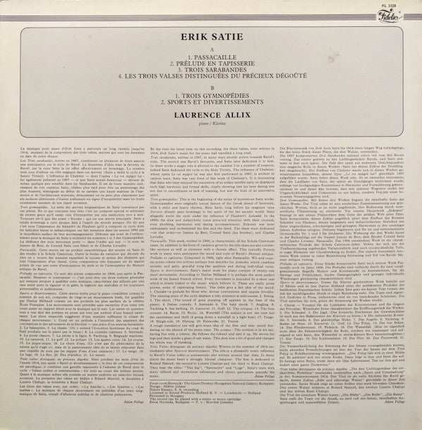 Erik Satie, Laurence Allix : Piano Music (LP, RE)
