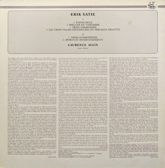 Erik Satie, Laurence Allix : Piano Music (LP, RE)