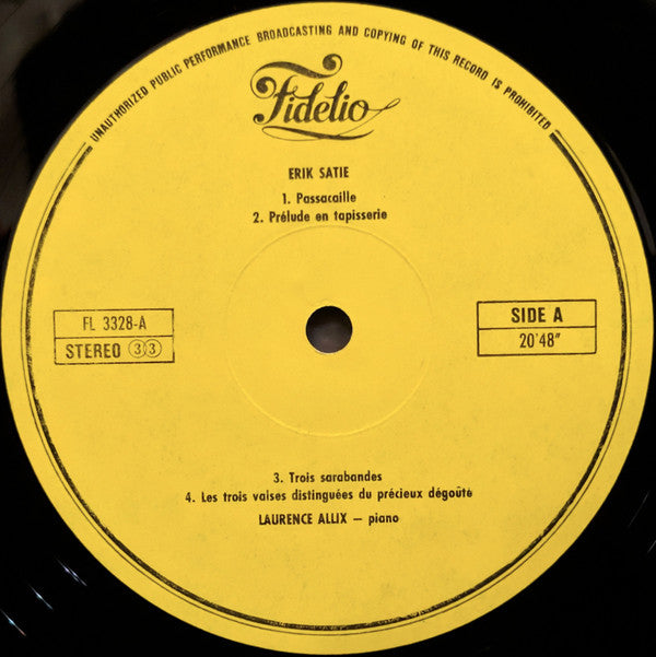 Erik Satie, Laurence Allix : Piano Music (LP, RE)