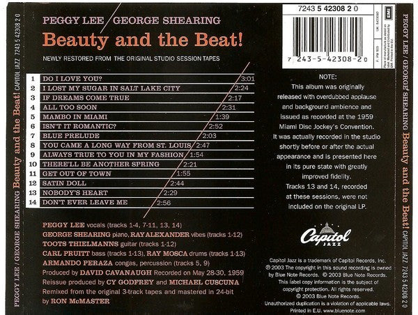 Peggy Lee / George Shearing : Beauty And The Beat! (CD, Album, RE)