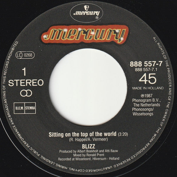 Blizz (9) : Sitting On Top Of The World (7", Single)