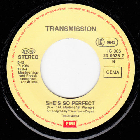 Transmission (5) : Angel / She's So Perfect (7", Single)