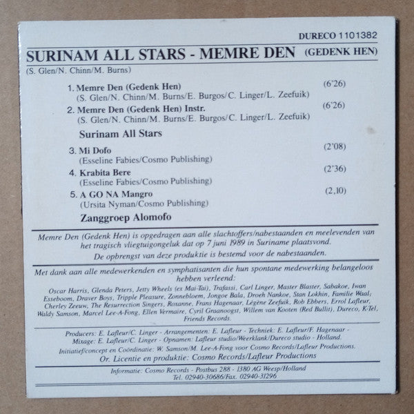 Surinam All Stars : Memre Den (Gedenk Hen) (CD, Maxi, Car)