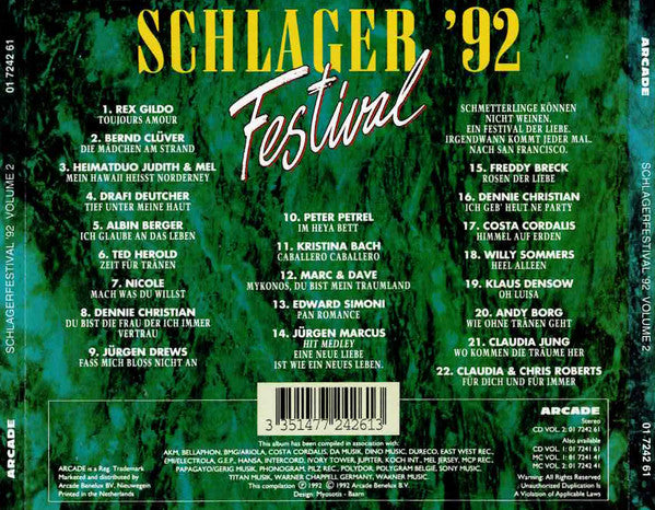 Various : Harry Thomas'  Schlager Festival '92 Volume 2 (CD, Comp)