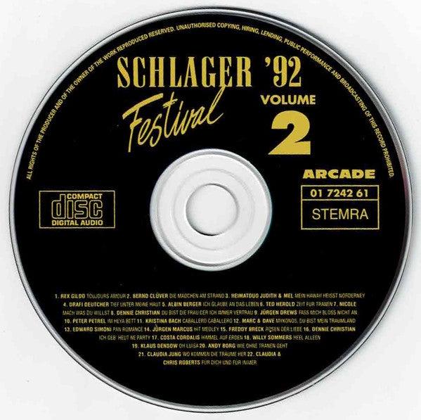 Various : Harry Thomas'  Schlager Festival '92 Volume 2 (CD, Comp)