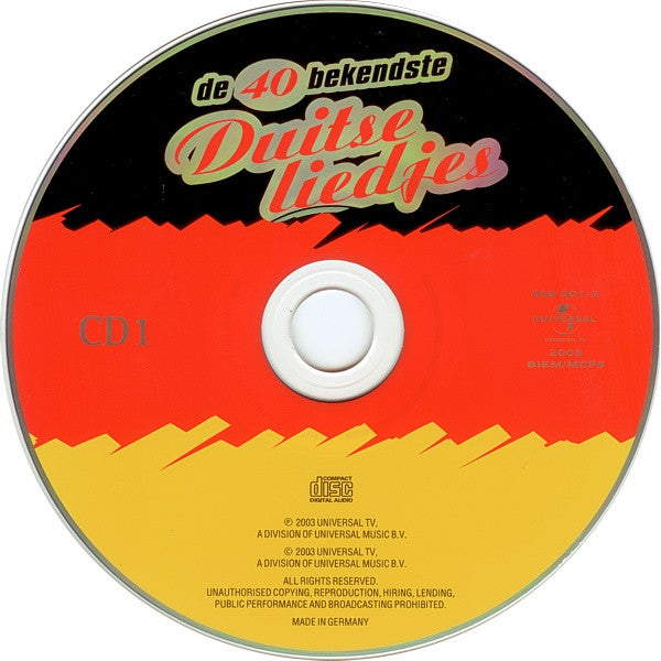 Various : De 40 Bekendste Duitse Liedjes (2xCD, Comp)