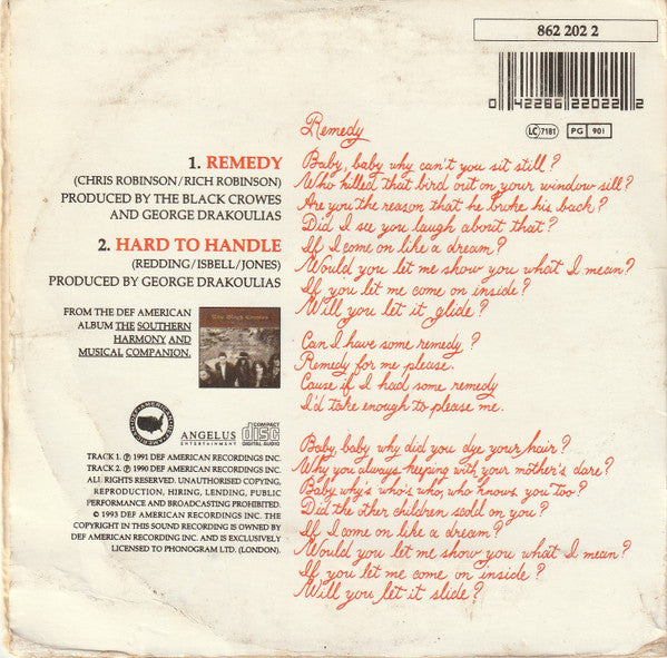 The Black Crowes : Remedy (CD, Single)