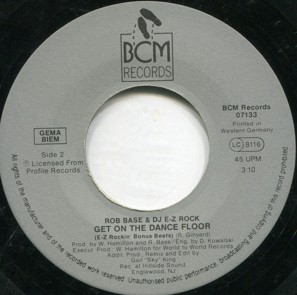 Rob Base & DJ E-Z Rock : Get On The Dance Floor (7", Single)