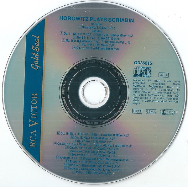 Vladimir Horowitz, Alexander Scriabin : Horowitz Plays Scriabin (CD, Comp, RE, RM)