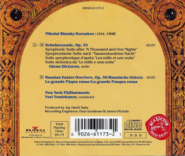 Nikolai Rimsky-Korsakov, Glenn Dicterow, New York Philharmonic, Yuri Temirkanov : Scheherezade / Russian Easter Overture (CD, Album)