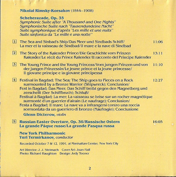 Nikolai Rimsky-Korsakov, Glenn Dicterow, New York Philharmonic, Yuri Temirkanov : Scheherezade / Russian Easter Overture (CD, Album)