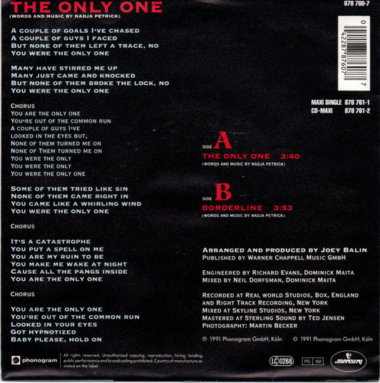 Nadja Petrick : The Only One (7", Single)