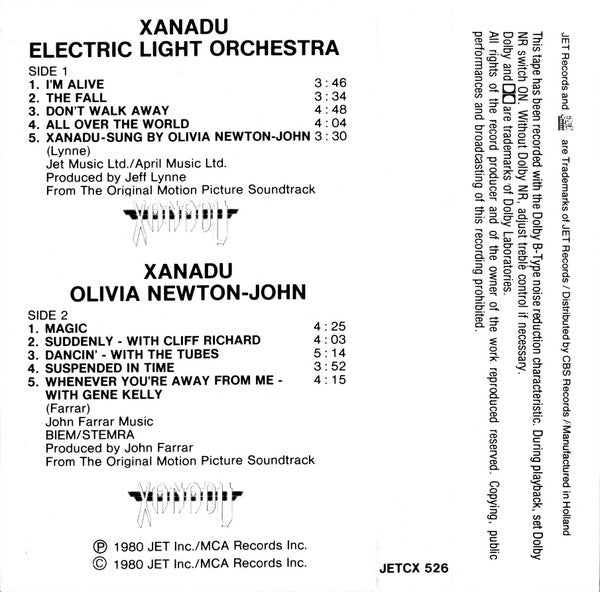 Electric Light Orchestra / Olivia Newton-John : Xanadu (From The Original Motion Picture Soundtrack) (Cass, Album)