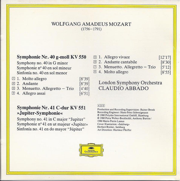 Wolfgang Amadeus Mozart, London Symphony Orchestra, Claudio Abbado : Symphony No. 40 / Symphony No. 41 "Jupiter" (CD, Album, RE, RM)