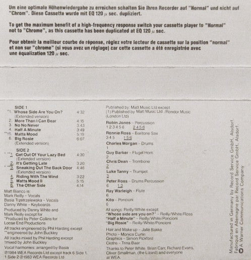 Matt Bianco : Whose Side Are You On (Cass, Album, CrO)