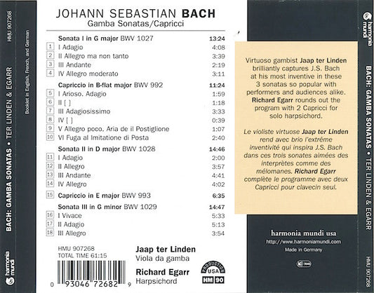 Johann Sebastian Bach - Jaap Ter Linden, Richard Egarr : Gamba Sonatas (CD, Album)
