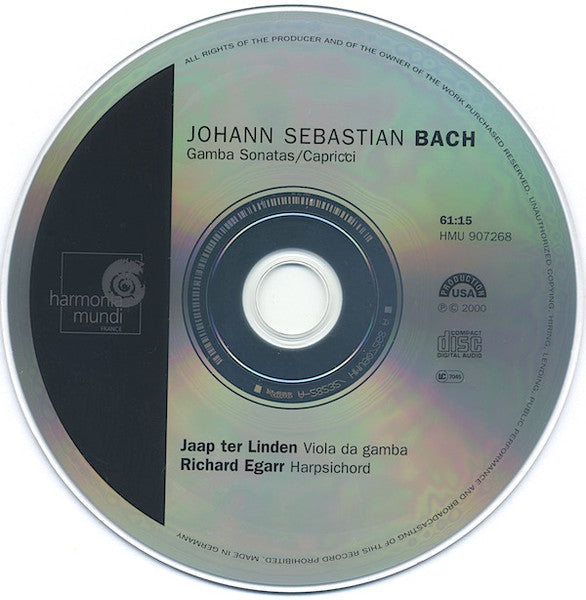 Johann Sebastian Bach - Jaap Ter Linden, Richard Egarr : Gamba Sonatas (CD, Album)
