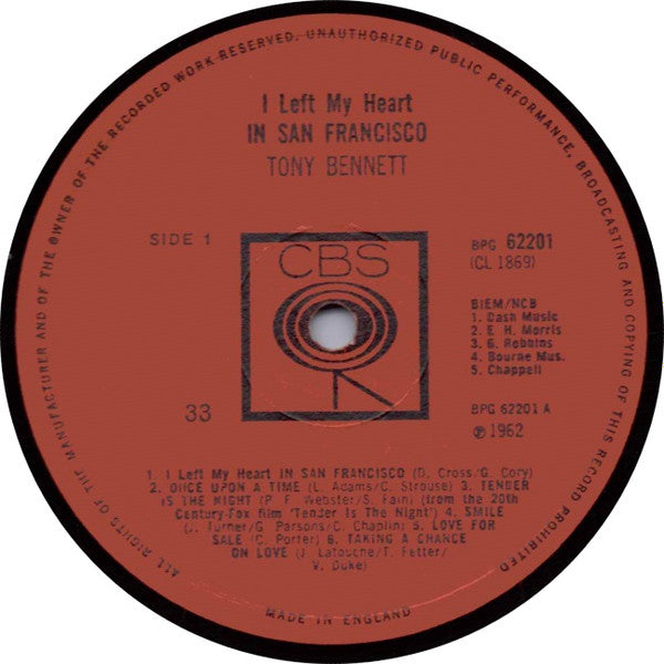 Tony Bennett : I Left My Heart In San Francisco (LP, Album, Mono)