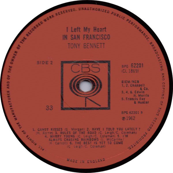 Tony Bennett : I Left My Heart In San Francisco (LP, Album, Mono)