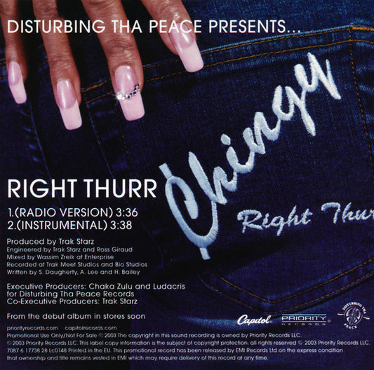 Chingy : Right Thurr (CD, Single, Promo, Car)
