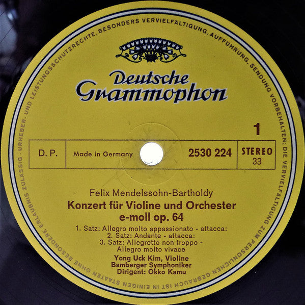 Felix Mendelssohn-Bartholdy • Max Bruch - Yong Uck Kim, Bamberger Symphoniker • Okko Kamu : Violinkonzerte = Violin Concertos (LP)