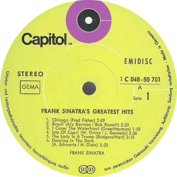 Frank Sinatra : Frank Sinatra's Greatest Hits (LP, Comp)