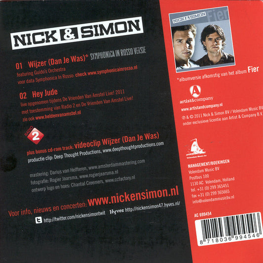 Nick & Simon : Wijzer (Dan Je Was) (CD, Single, Enh)