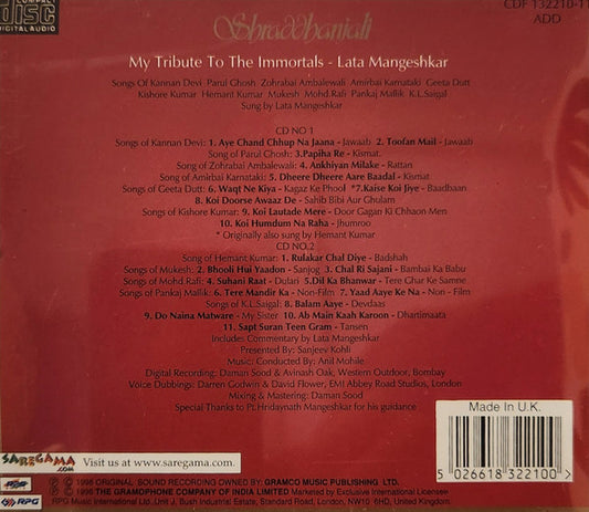 Lata Mangeshkar : Shraddhanjali Vol. 2. My Tribute To The Immortals (2xCD, Comp, Dou)