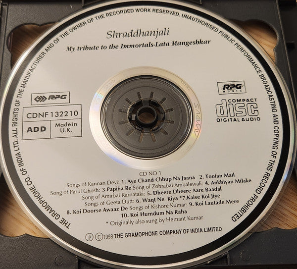 Lata Mangeshkar : Shraddhanjali Vol. 2. My Tribute To The Immortals (2xCD, Comp, Dou)