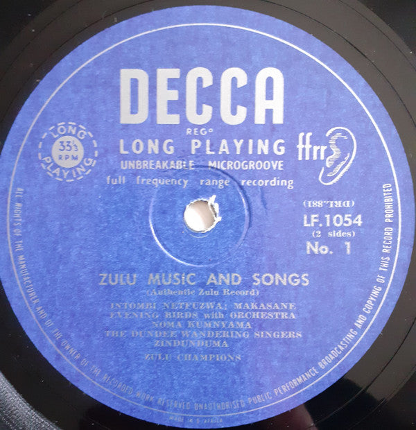 Various : Zulu Music And Songs (10", Album)