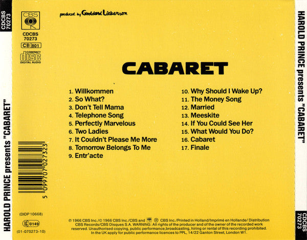 Harold Prince In Association With Ruth Mitchell : Cabaret (Original Broadway Cast Recording) (CD, Album, RE)