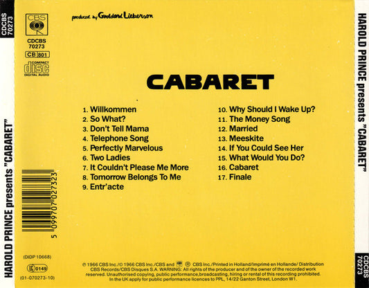 Harold Prince In Association With Ruth Mitchell : Cabaret (Original Broadway Cast Recording) (CD, Album, RE)