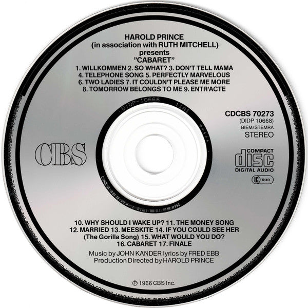 Harold Prince In Association With Ruth Mitchell : Cabaret (Original Broadway Cast Recording) (CD, Album, RE)