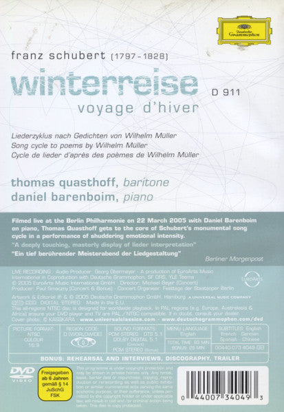 Franz Schubert, Thomas Quasthoff, Daniel Barenboim : Winterreise (DVD-V, Copy Prot., NTSC)