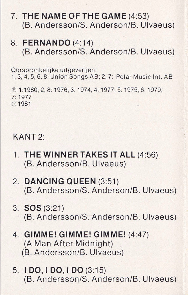 ABBA : A Van ABBA - Hun Grootste Hits (Hun Grootste Hits Van "Waterloo" Tot "Super Trouper") (Cass, Comp)