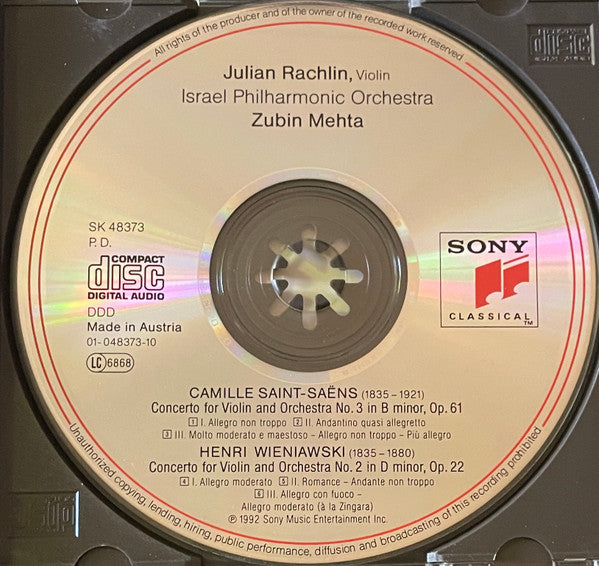 Saint-Saëns* / Wieniawski* - Julian Rachlin, Israel Philharmonic Orchestra, Zubin Mehta : Violin Concerto No. 3 - Violin Concerto No. 2 (CD, Album)