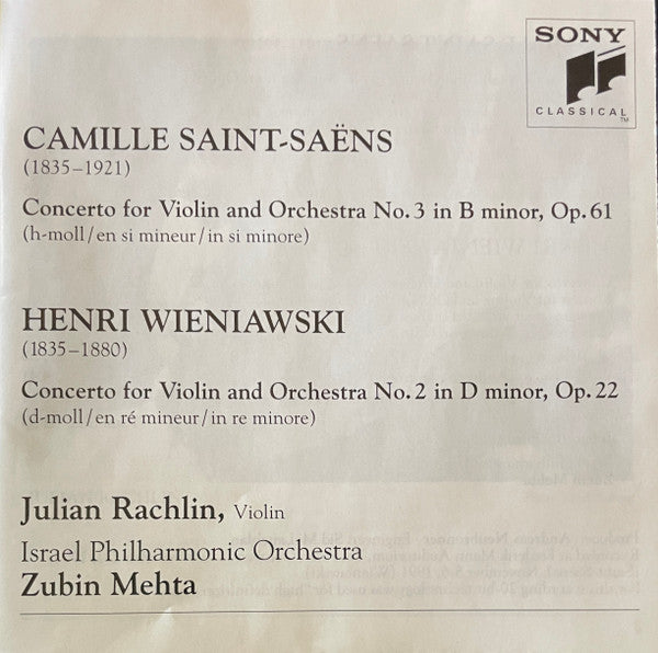 Saint-Saëns* / Wieniawski* - Julian Rachlin, Israel Philharmonic Orchestra, Zubin Mehta : Violin Concerto No. 3 - Violin Concerto No. 2 (CD, Album)