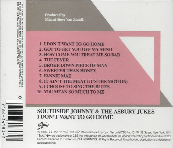 Southside Johnny & The Asbury Jukes : I Don't Want To Go Home (CD, Album, RE)