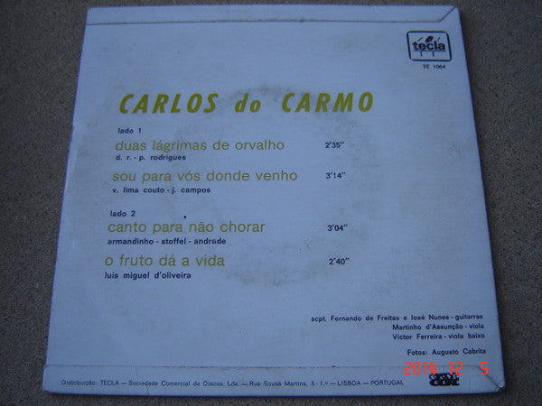 Carlos Do Carmo : Duas Lágrimas De Orvalho (7", EP)