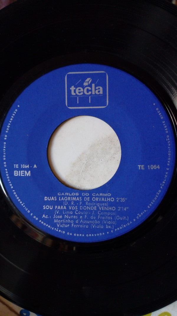 Carlos Do Carmo : Duas Lágrimas De Orvalho (7", EP)