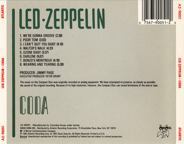 Led Zeppelin : Coda (CD, Album, Club, RE, SRC)